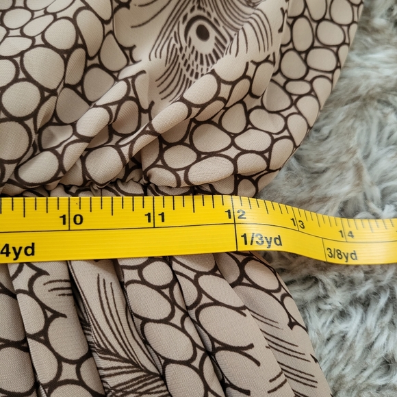 Jo Hanna York Vintage Peacock Feather Print Midi Dress Tan and Brown Size 10 - Picture 10 of 11